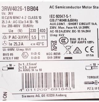 3RW4026-1BB04 Устройство плавного пуска Siemens